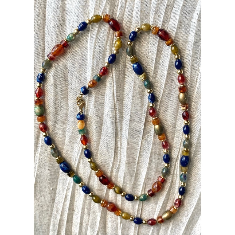 RELISTED Warm Jeweltones Beaded Necklace High Quality Lucite/Acrylic 40” Long - Picture 5 of 8